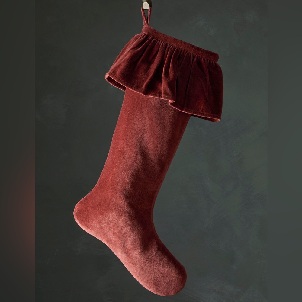 NWT Set of 2 Lulu & Georgia Mauree Velvet Stockings Sangria - Picture 4 of 6